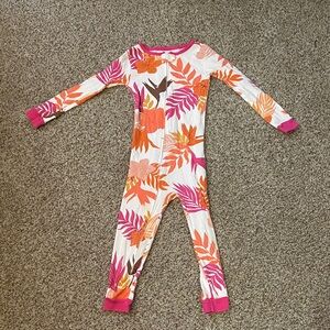 Girls' Pink & Orange Tropical Leaf One-Piece Pajamas